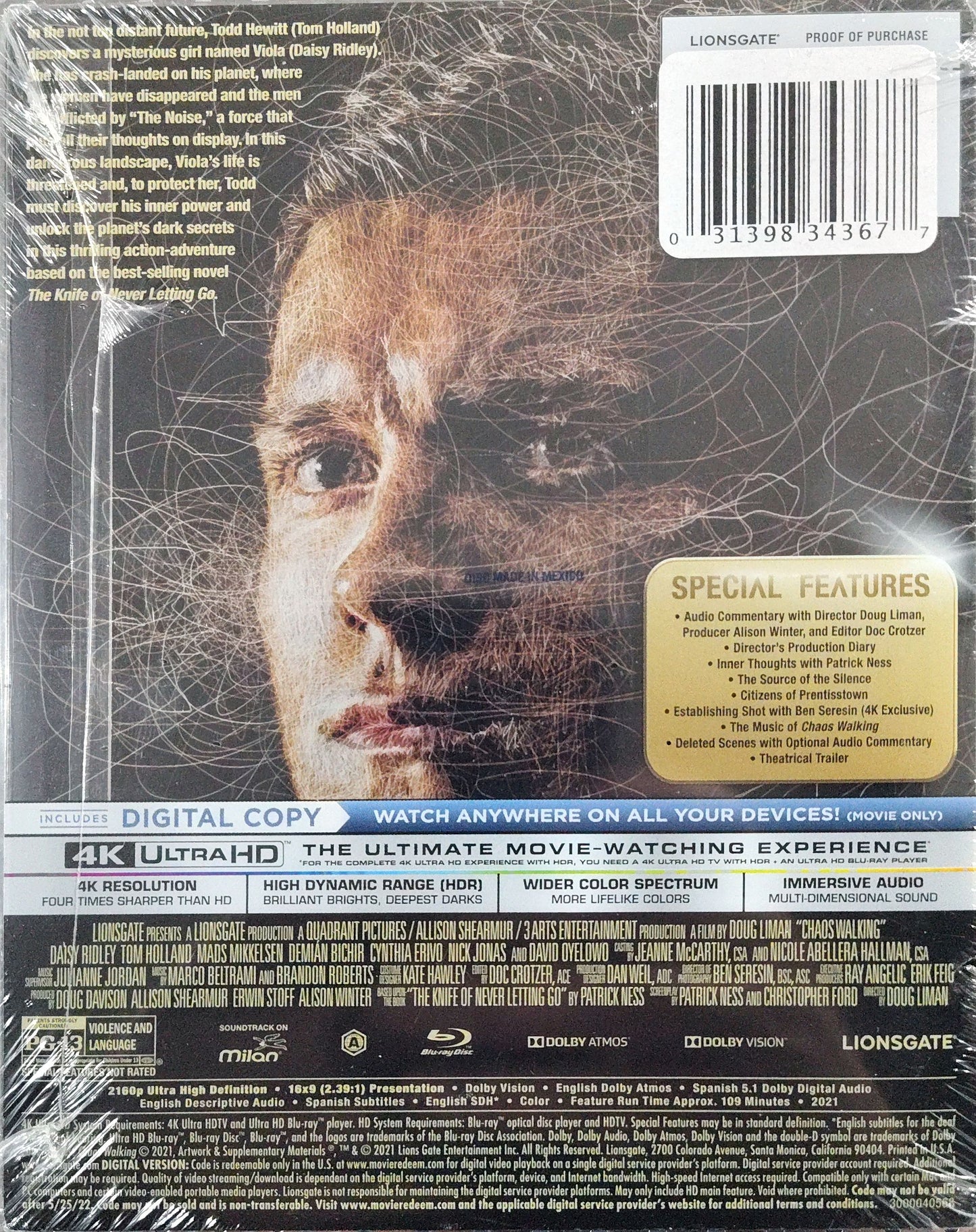 Chaos Walking Limited Edition Steelbook Blu-ray / Ultra Blu-ray / Digital Sealed