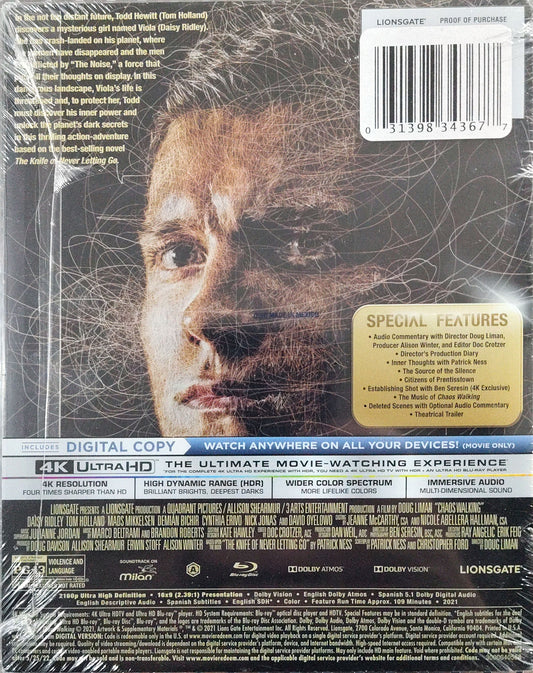 Chaos Walking Limited Edition  Steelbook Blu-ray / Ultra Blu-ray / Digital Sealed